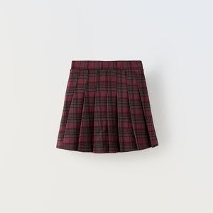 PLEAT PLAID SKIRT BURGUNDY